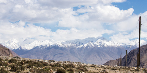 Mountains and clouds on Pamir. Spring. Tajikistan