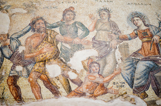 Ancient Greek Mosaic In Paphos Archaeological Park