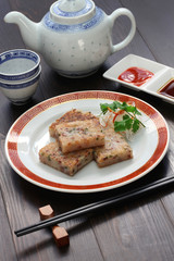homemade turnip cake, chinese dim sum dish