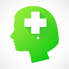 Female head silhouette icon with a pharmacy sign