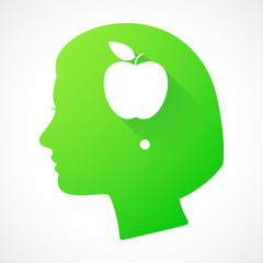 Female head silhouette icon with an apple