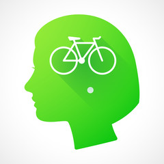 Female head silhouette icon with a bicycle