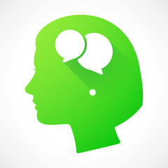 Female head silhouette icon with a comic balloon