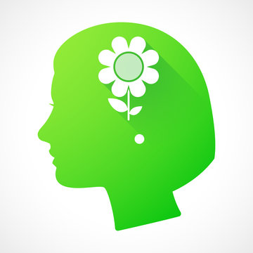 Female head silhouette icon with a flower