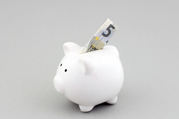 Sparschwein mit 5 Euro Schein