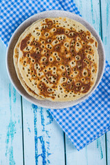 pancakes on rustic wooden table