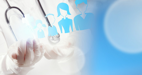 Medicine doctor hand working with modern computer interface with