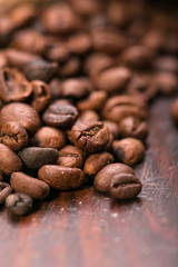 Coffee on grunge wooden background 