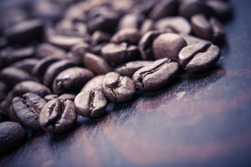 Coffee on grunge wooden background 