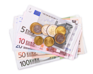 Euro banknotes and coins