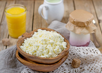 Homemade cottage cheese with orange juice