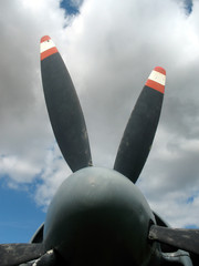 Aircraft propellor with red and white tips.