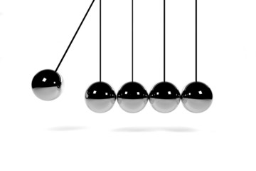 newton's cradle on white surface 3D render