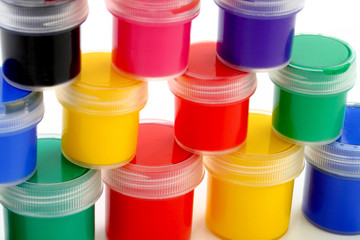 wall of paints of different colors