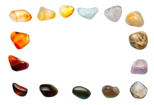 collection of beautiful precious stones against white background
