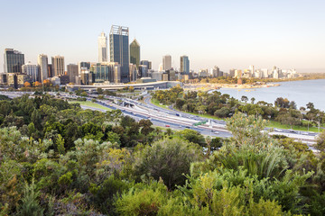 Fototapeta na wymiar Perth city skyline and main road