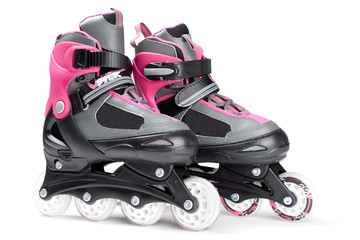 Pink roller skates isolated on white background