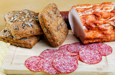 Still-life with bacon and bread slices
