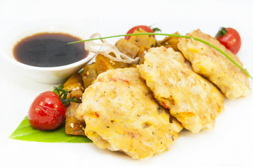 shrimp patties of meat with a salad