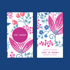 Vector pink flowers vertical round frame pattern business cards