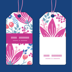 Vector pink flowers vertical stripe frame pattern tags set
