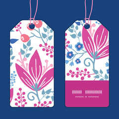 Vector pink flowers vertical stripe frame pattern tags set