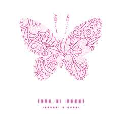 Vector pink flowers lineart butterfly silhouette pattern frame