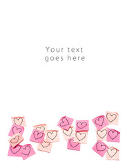 Pink post-it with drawn hearts greeting card vertical