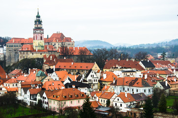 Fototapeta premium Old town roof view, Cesky Krumlov, Czech Republic