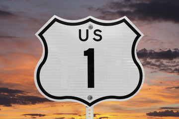 US Highway One Sign with Sunrise Sky