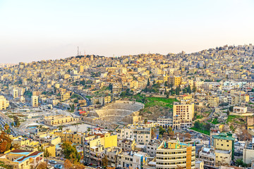 Fototapeta na wymiar Amman City at early-evening viewed from Citadel Hill, Jordan
