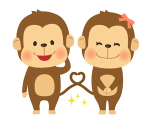 猿　イラスト　ペア