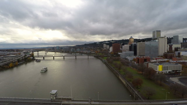 Portland Aerial Cityscape River Bridges