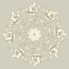 Ornamental round with peonies