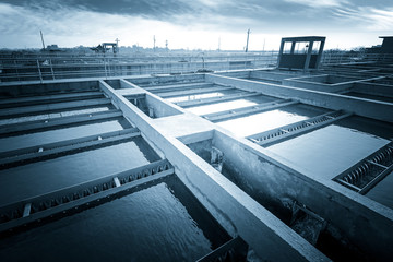 Modern urban wastewater treatment plant. - obrazy, fototapety, plakaty