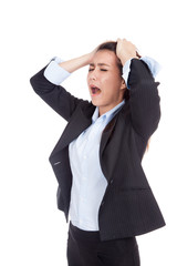 Stressed young Asian businesswoman scream out