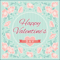 Happy valentines day! Vector floral border at retro style