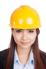 Portrait of Asian engineer woman with hardhat