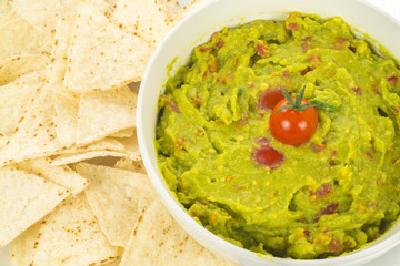 nachos with guacamole closeup