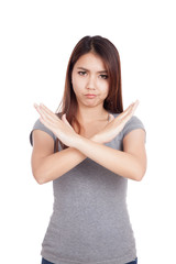 Young Asian woman gesturing stop, cross her arms
