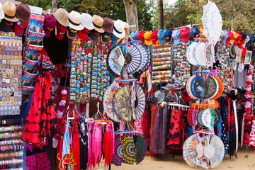 Sale of  souvenirs in Seville near  Plaza de Espana
