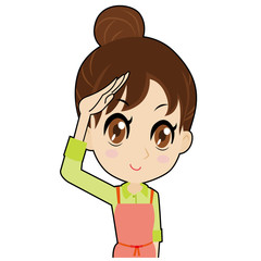 Obraz premium 了解するエプロンの若い女性