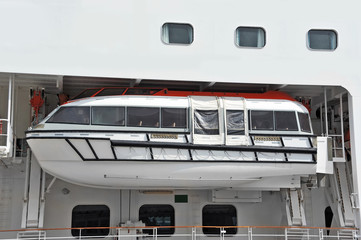 Safety lifeboat on deck of a cruise ship