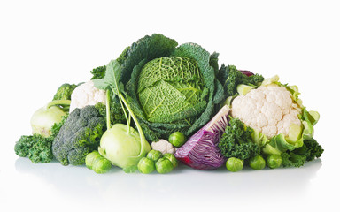 Newly Harvest Healthy Veggies on White Background