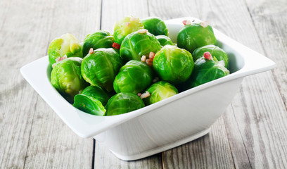 Bowl of steamed brussels sprouts