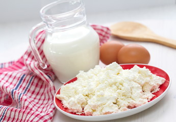 Fresh cottage cheese,eggs and milk