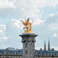 Fototapeta premium Paris, Pont Alexandre III, the Pegasus on a background cloudy sk