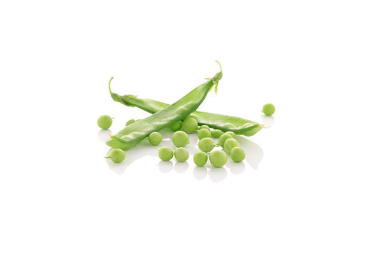 green peas on white background