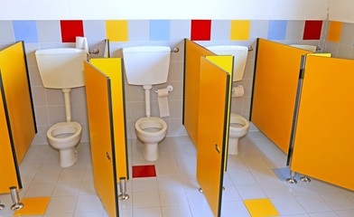 three little water closed of a kindergarten for children
