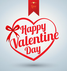 Heart ribbon with Happy valentine' day text.
